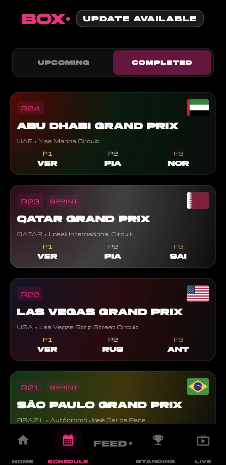 BOXBOXBOX race schedule with podium results
