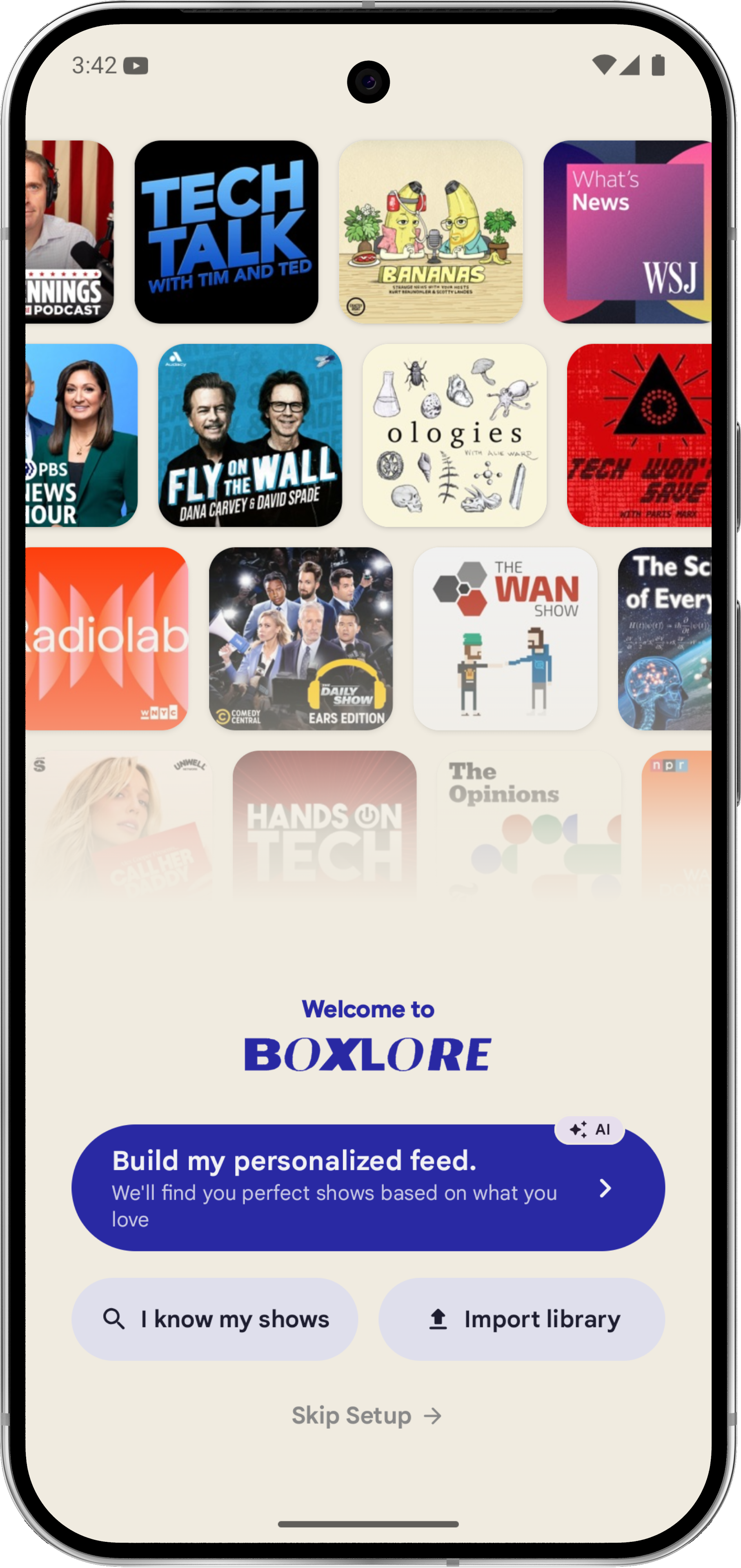 First launch in the boxlore Android app